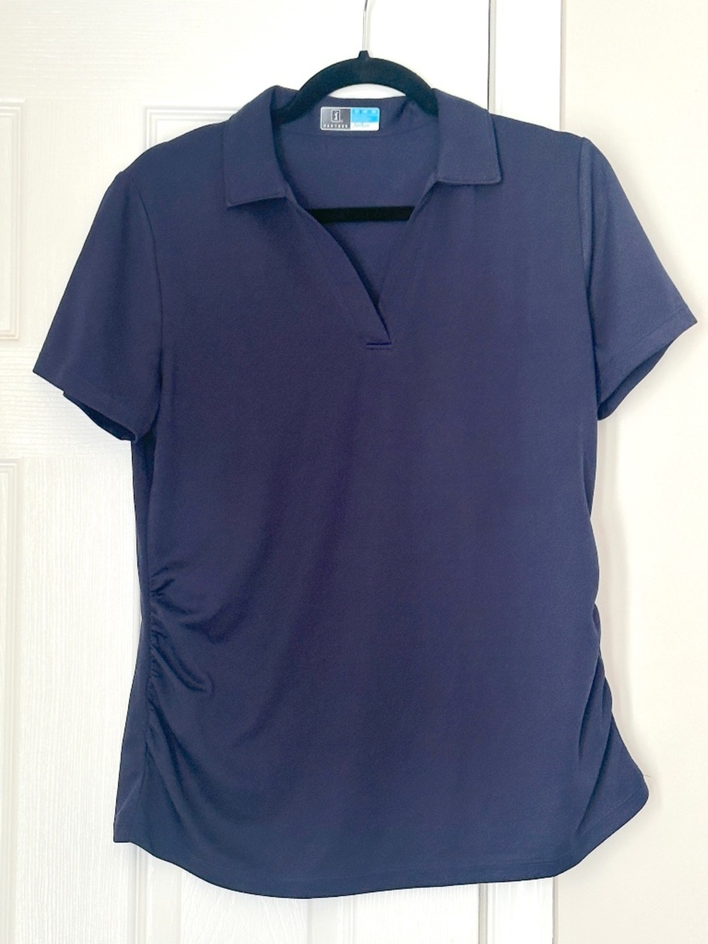 PGA TOUR Women's Airflux Short Sleeve Navy Golf Polo Shirt Ruched Medium